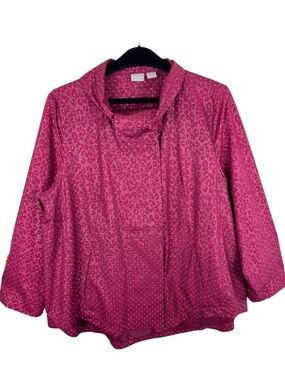 Chico's‎ Zenergy Burgundy White Polka Dot Full Zip Snap Up Windbreaker Size XL